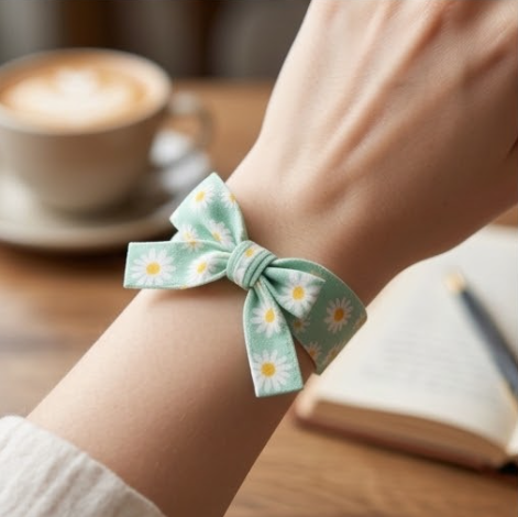 5Pcs Mint Fresh Daisy Fabric Bow Wristband