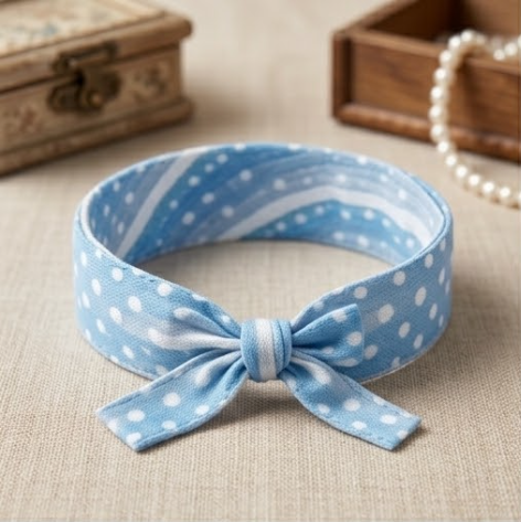 5Pcs Sky Blue Polka Dot Fabric Bow Wristband