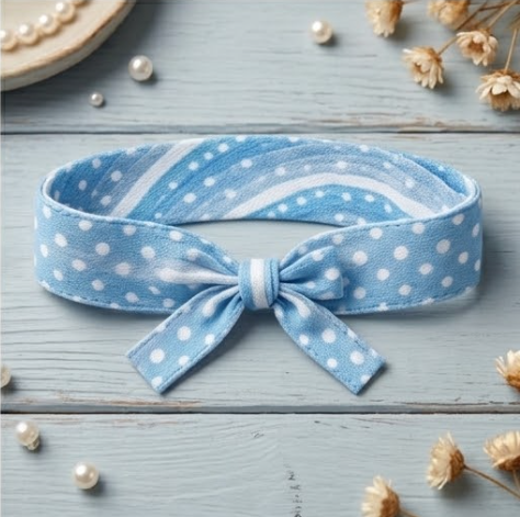 5Pcs Sky Blue Polka Dot Fabric Bow Wristband