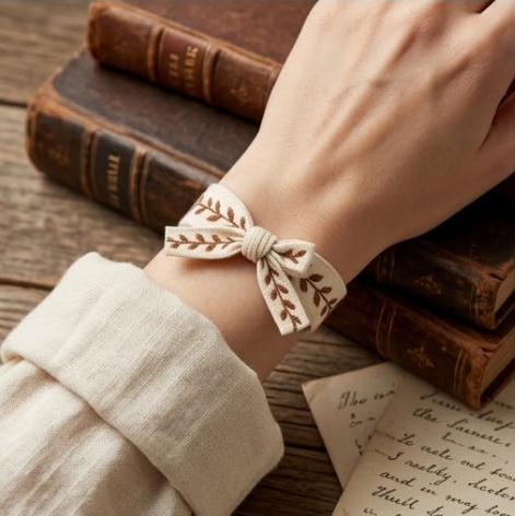 5Pcs Rustic Vine Embroidered Fabric Bow WristbandPrice